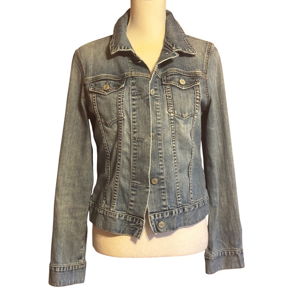 Gap Vintage 2004 Denim Trucker Jacket Medium Wash Distressed Y2K Grunge